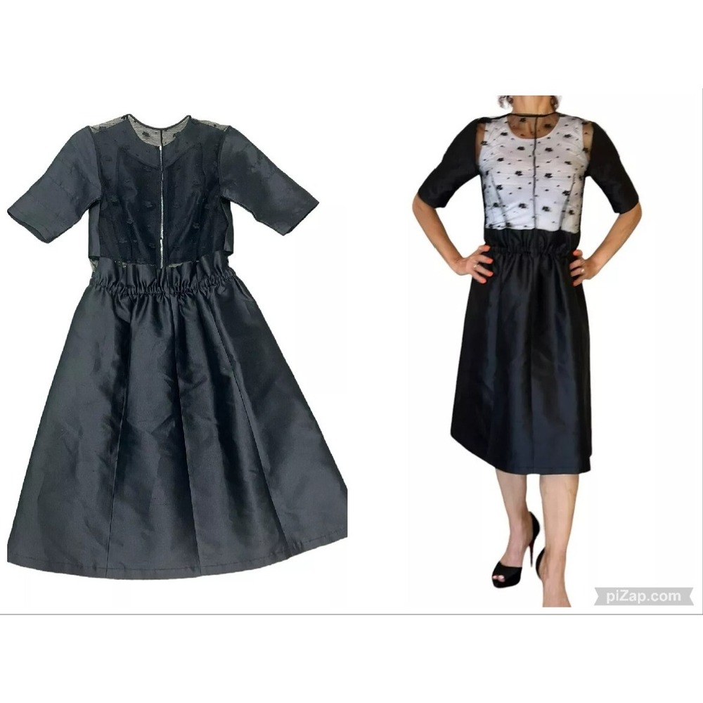 TER ET BANTINE WOMEN'S BLACK LACE SHEER FIT FLARE SHORT SLEEVE RUNWAY DRESS 42 4